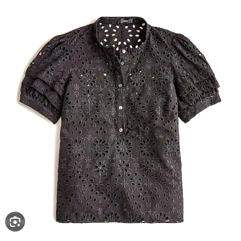 J.Crew Puff Sleeve Eyelet Top Black